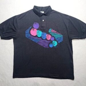 Vintage‎ 90's Global Tech Polo Shirt Men's Size 2XL Black Neon Single Stitched